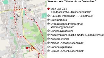 Wegverlauf der Wanderung zu den Oberschützer Denkmälern