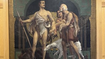 Gemälde mit Jagdmoti der 1. Internationalen Jagdausstellung 1910, damals ausgestellt in der Rotunde im Wiener Prater, heute im Waldcampus Österreich