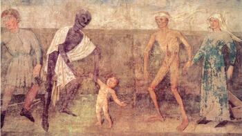Einige Standesvertreter jeweils mit dem Tod (Bauer, Tod und Kind, Tod und Mutter)