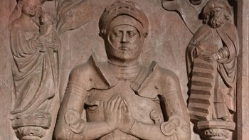 Hanns von Starhemberg, 1540-1575 (Ausschnitt), in dritter Ehe mit der auf der Umschrift erwähnten Agnes Elisabeth von Hohenberg verheiratet.