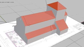3D-Model basierend auf dem Grundriss der heutigen Kirche und noch erhaltener alter Mauerteilen, wie die Kirche einmal ausgesehen haben könnte