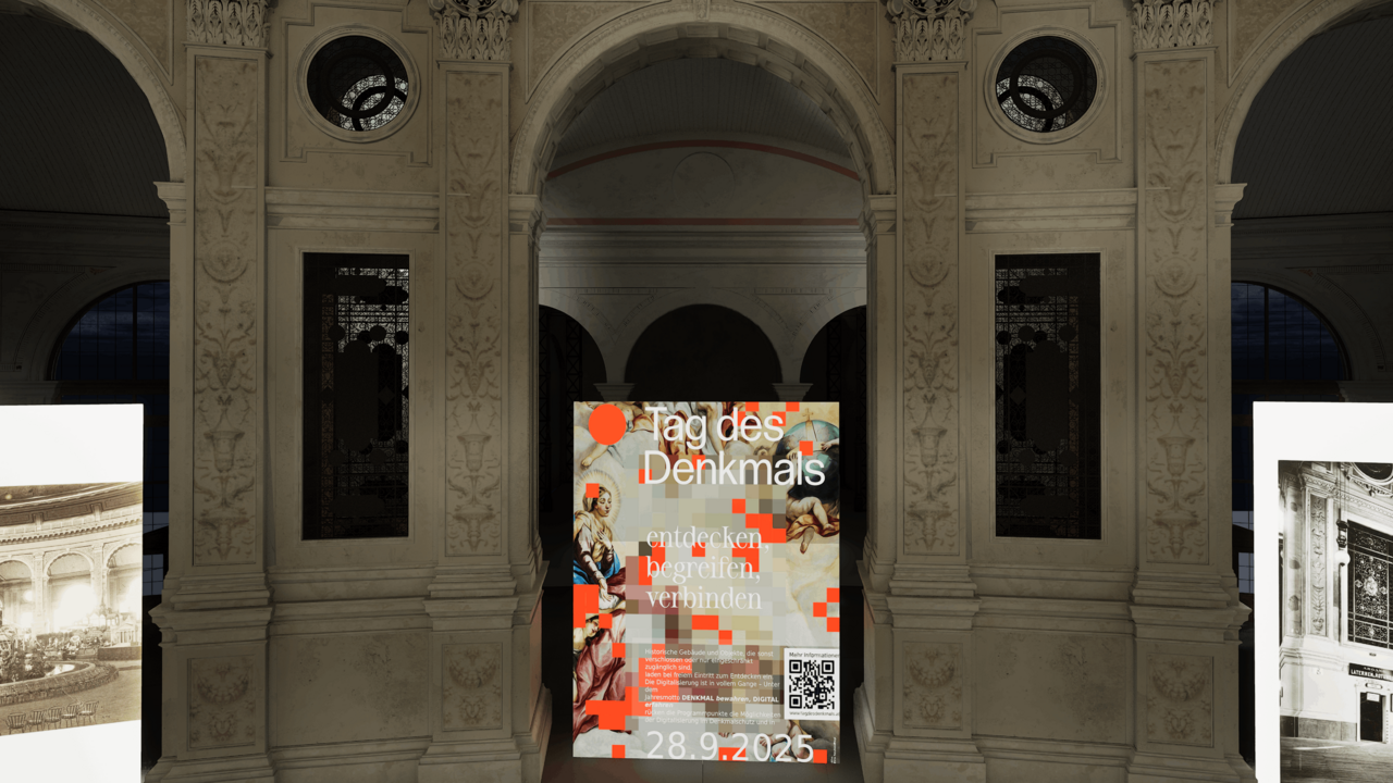 Beleuchtetes Plakat der Veranstaltung